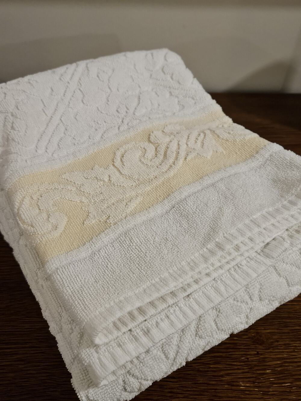 VTG Set Of 3 Bath Towels Yellow White Chenille Cotton Boho Retro MCM Cottage